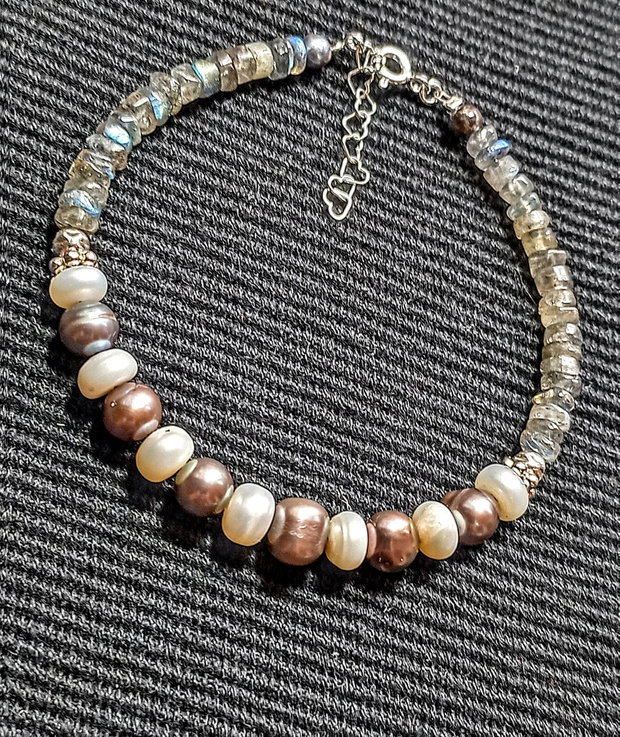 Bratara argint perle naturale de cultura labradorit boho chic trendy cadou