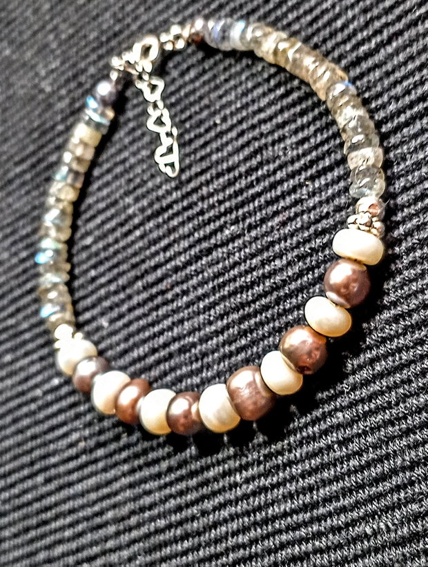 Bratara argint perle naturale de cultura labradorit boho chic trendy cadou