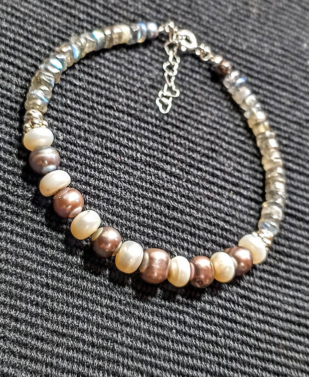 Bratara argint perle naturale de cultura labradorit boho chic trendy cadou
