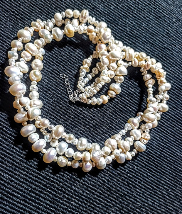 Colier argint X3 perle naturale de cultura boho chic trendy cadou - Transport gratuit