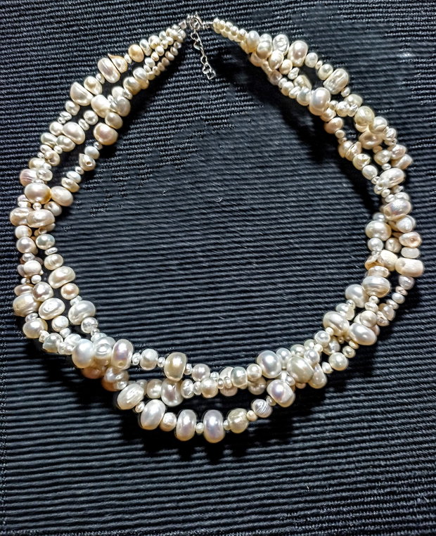 Colier argint X3 perle naturale de cultura boho chic trendy cadou - Transport gratuit