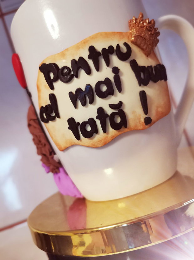 Cana personalizata fimo, tata si copii