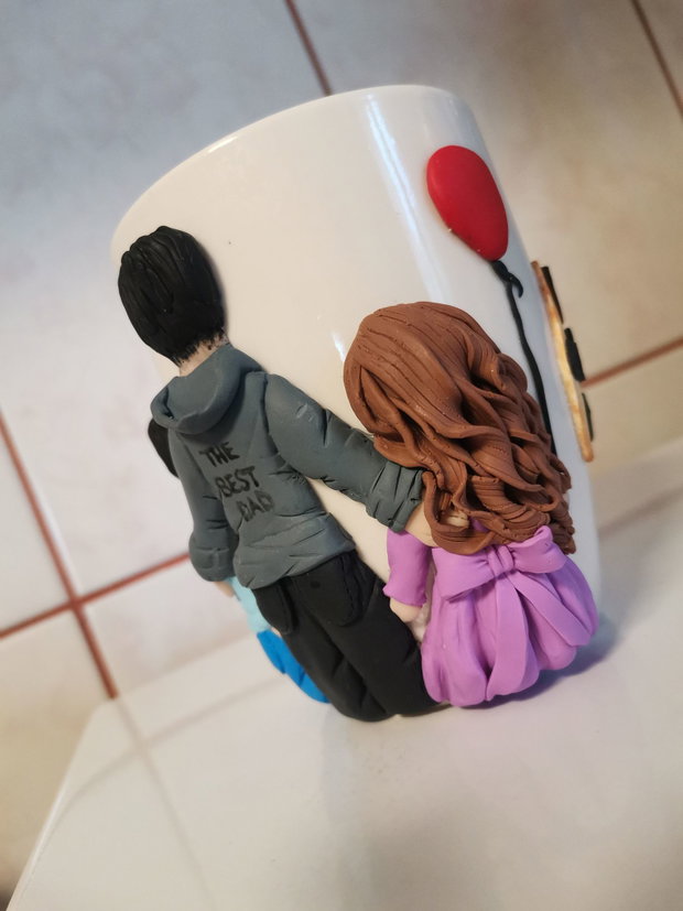 Cana personalizata fimo, tata si copii