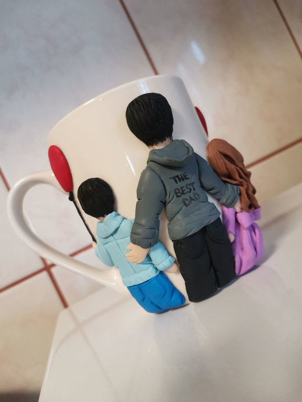 Cana personalizata fimo, tata si copii
