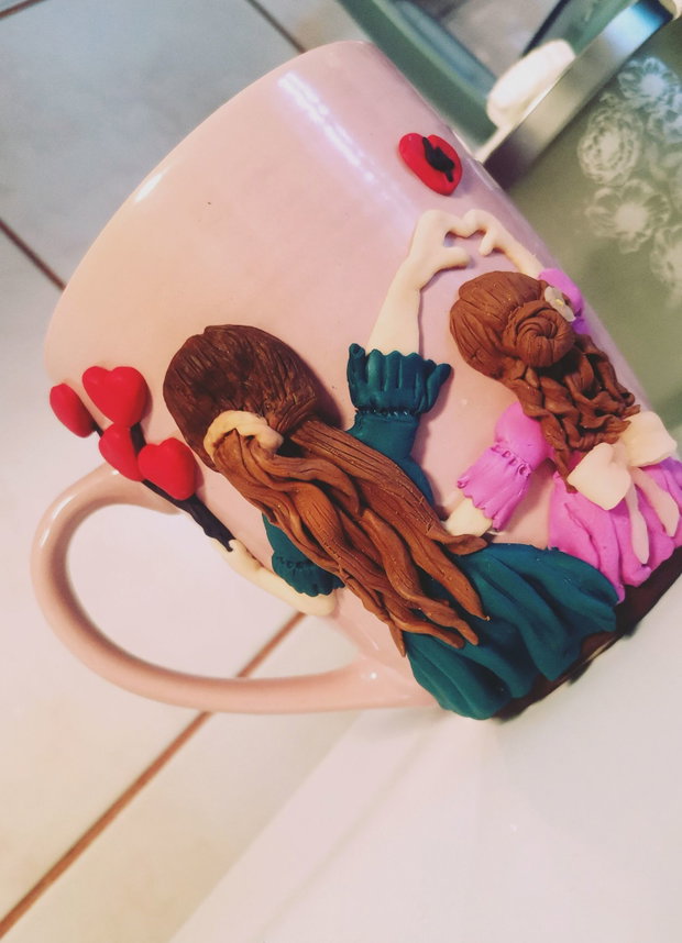Cana personalizata fimo, mama/nasa si fiica