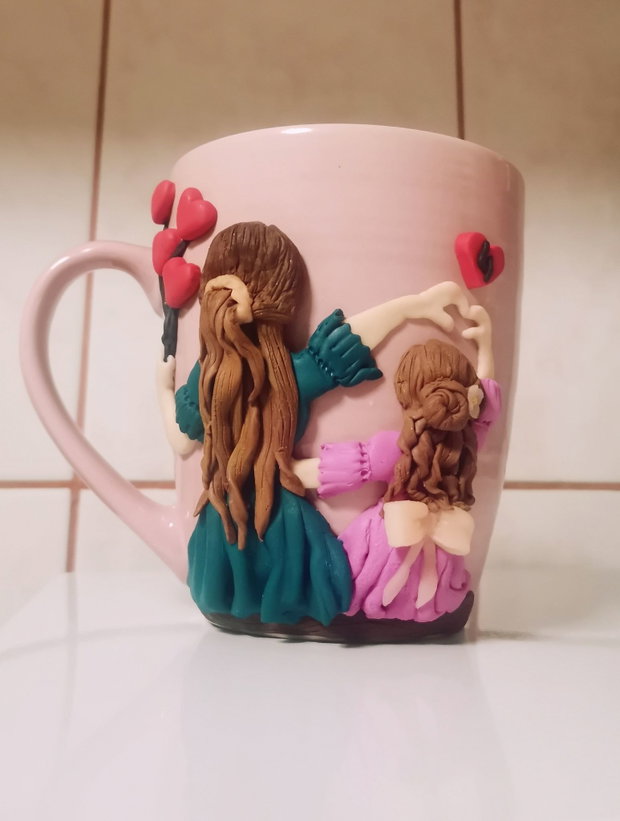 Cana personalizata fimo, mama/nasa si fiica