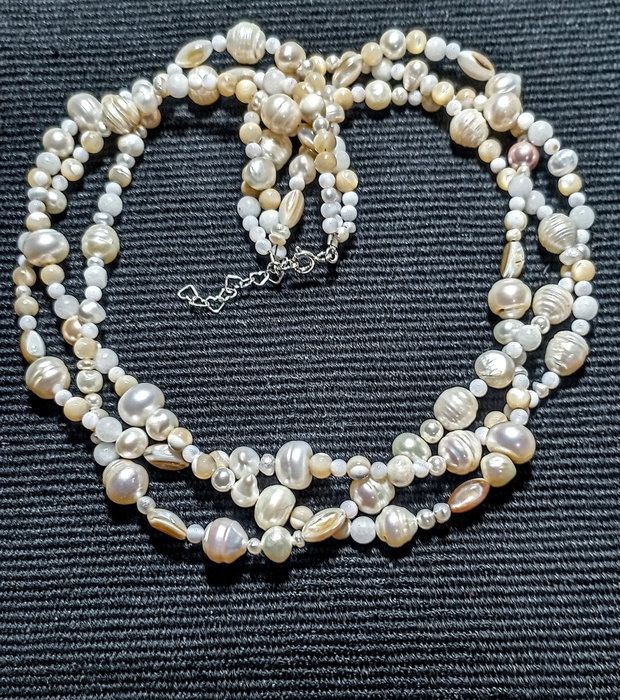 Colier argint X3 perle naturale de cultura sidef jad boho chic trendy - Transport gratuit