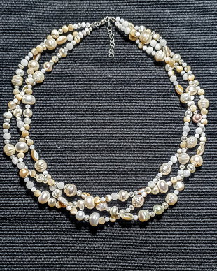Colier argint X3 perle naturale de cultura sidef jad boho chic trendy - Transport gratuit