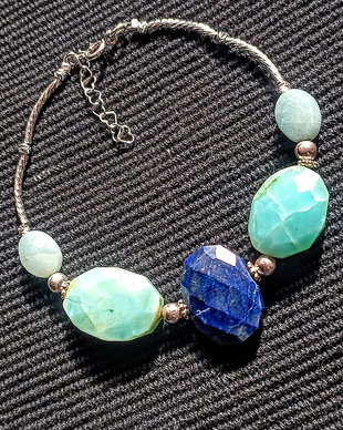 Bratara argint lapis lazuli opal albastru amazonit boho chic trendy - Transport gratuit