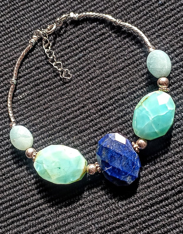 Bratara argint lapis lazuli opal albastru amazonit boho chic trendy - Transport gratuit