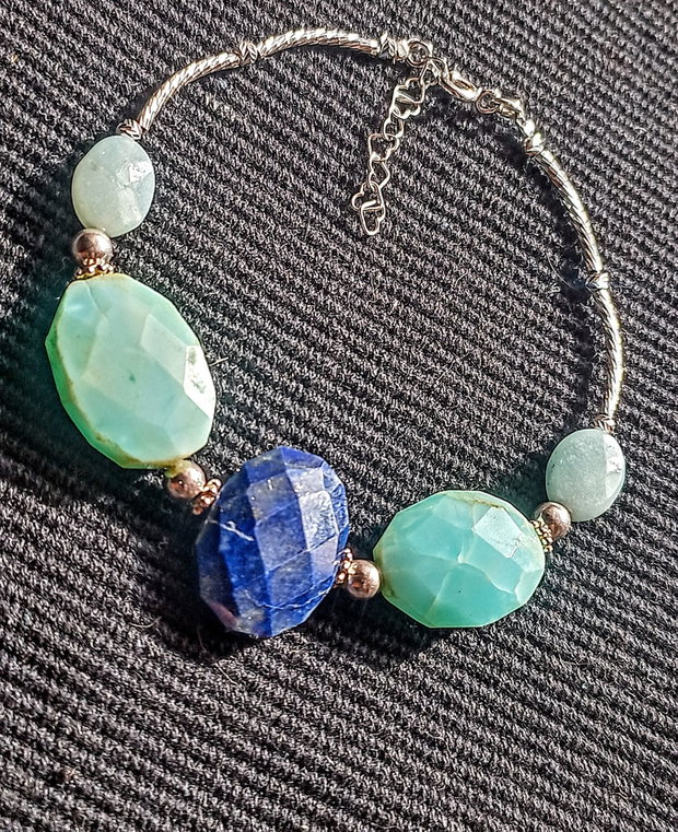 Bratara argint lapis lazuli opal albastru amazonit boho chic trendy - Transport gratuit