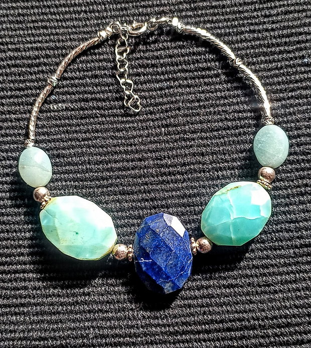Bratara argint lapis lazuli opal albastru amazonit boho chic trendy - Transport gratuit