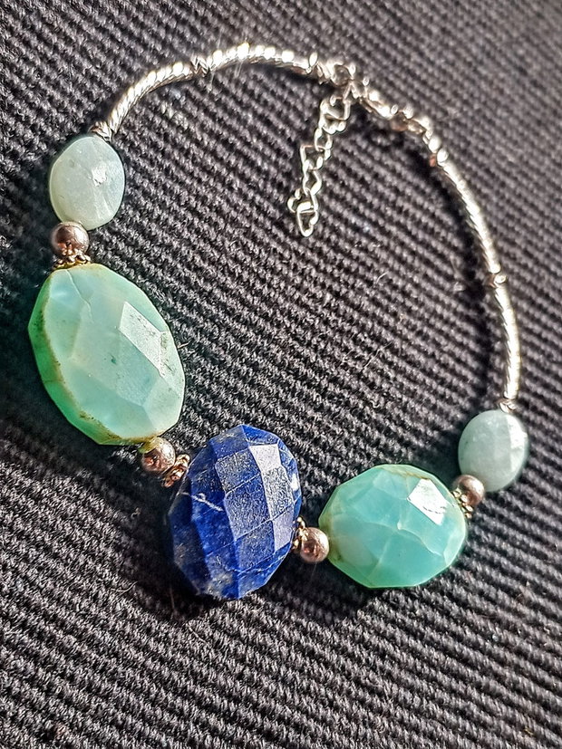 Bratara argint lapis lazuli opal albastru amazonit boho chic trendy - Transport gratuit