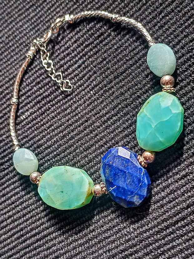 Bratara argint lapis lazuli opal albastru amazonit boho chic trendy - Transport gratuit