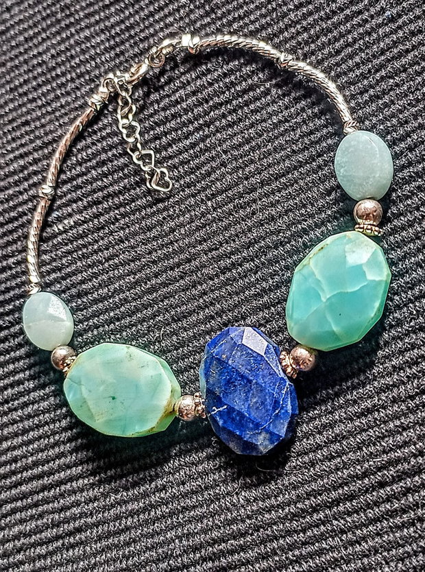 Bratara argint lapis lazuli opal albastru amazonit boho chic trendy - Transport gratuit