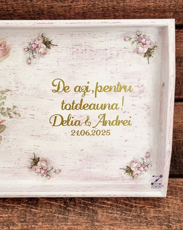 Tava gatitul miresei, tava vintage mireasa, tava mireasa, tava mireasa cu trandafiri