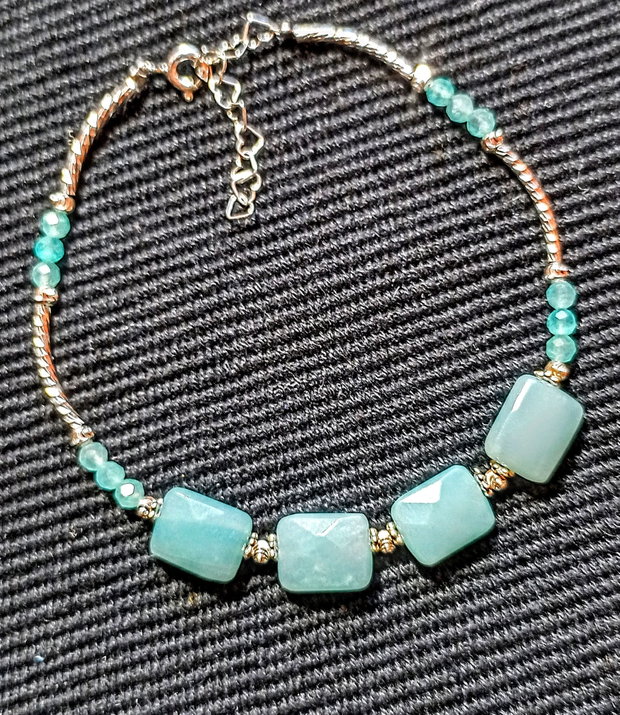 Bratara argint amazonit calcedonie aqua minimalist boho chic trendy - Transport gratuit