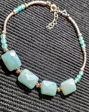 Bratara argint amazonit calcedonie aqua minimalist boho chic trendy - Transport gratuit