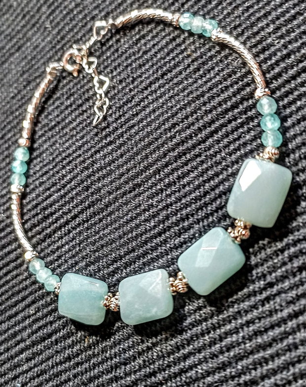 Bratara argint amazonit calcedonie aqua minimalist boho chic trendy - Transport gratuit