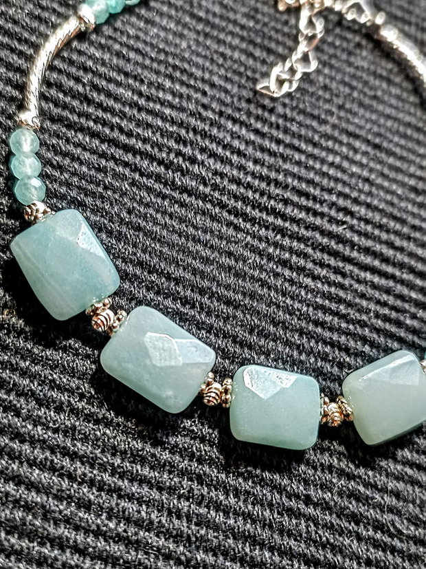 Bratara argint amazonit calcedonie aqua minimalist boho chic trendy - Transport gratuit