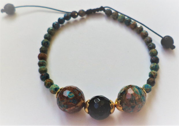 Bratara handmade unisex/bratara din ata cu jasp calsilica si onix negru
