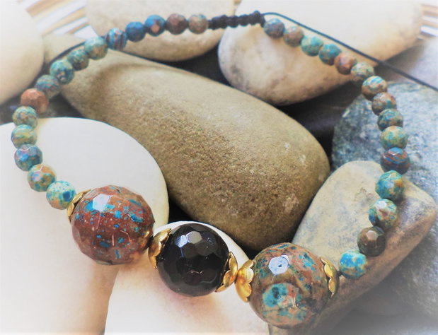 Bratara handmade unisex/bratara din ata cu jasp calsilica si onix negru