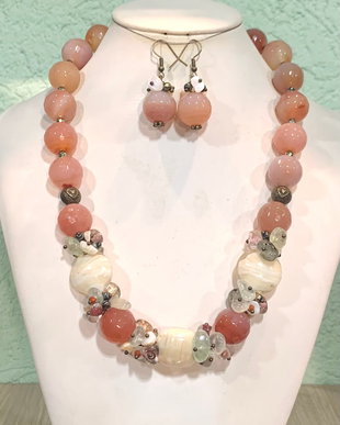 SET~BLOOMING GARDEN~agate,prehnit,murano,sidef,hematit electroplacat,bronz