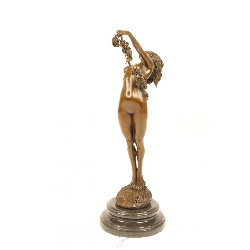 Femeie Bachus-statueta bronz pe soclu marmura