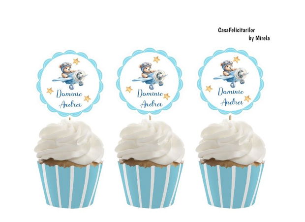 Toppere rotunde ursuleț cu baloane  personalizabile