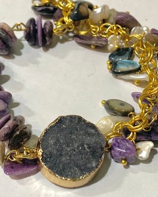 BRĂȚARĂ ~PURPLE FLAMENCO~charoit,perle cultură,sidef,accesorii aurii,agata druzy