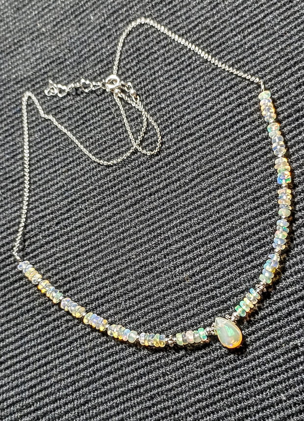 Colier argint opal de foc etiopian brioleta heishi discuri lant argint minimalist boho chic trendy - Transport gratuit