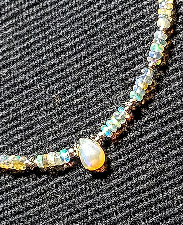 Colier argint opal de foc etiopian brioleta heishi discuri lant argint minimalist boho chic trendy - Transport gratuit