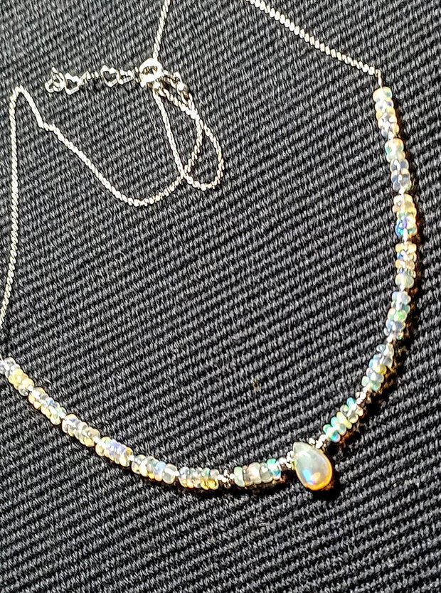 Colier argint opal de foc etiopian brioleta heishi discuri lant argint minimalist boho chic trendy - Transport gratuit