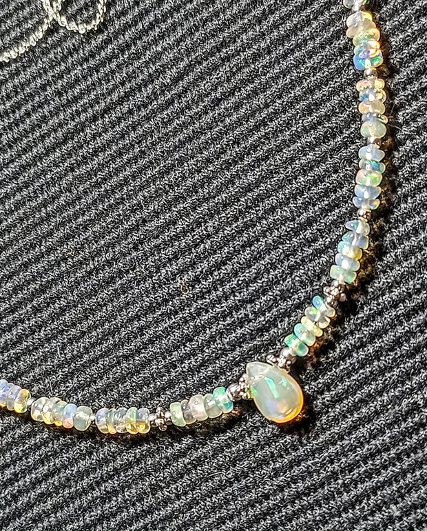 Colier argint opal de foc etiopian brioleta heishi discuri lant argint minimalist boho chic trendy - Transport gratuit