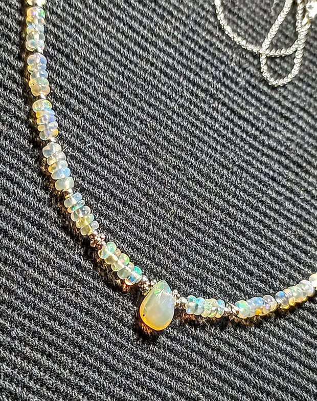 Colier argint opal de foc etiopian brioleta heishi discuri lant argint minimalist boho chic trendy - Transport gratuit