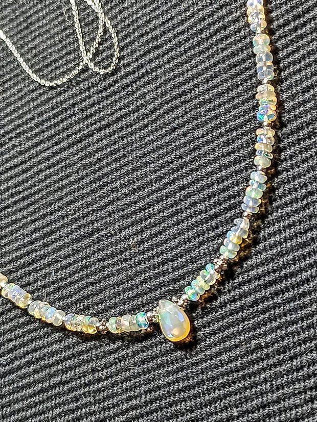 Colier argint opal de foc etiopian brioleta heishi discuri lant argint minimalist boho chic trendy - Transport gratuit