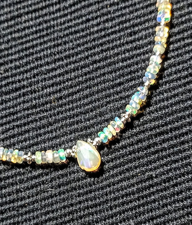 Colier argint opal de foc etiopian brioleta heishi discuri lant argint minimalist boho chic trendy - Transport gratuit