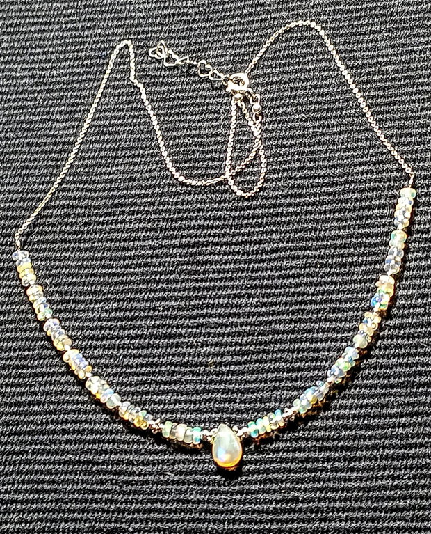 Colier argint opal de foc etiopian brioleta heishi discuri lant argint minimalist boho chic trendy - Transport gratuit