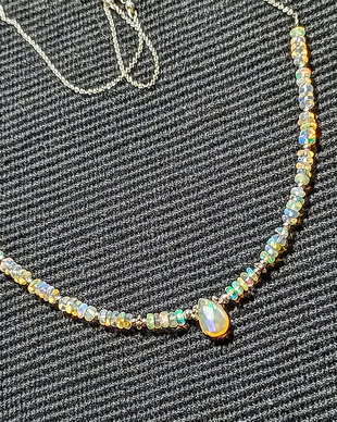 Colier argint opal de foc etiopian brioleta heishi discuri lant argint minimalist boho chic trendy - Transport gratuit