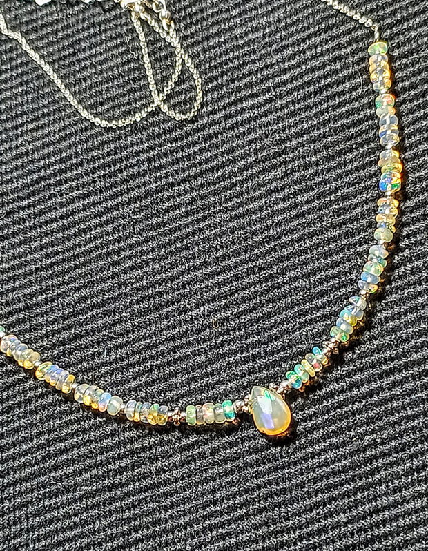 Colier argint opal de foc etiopian brioleta heishi discuri lant argint minimalist boho chic trendy - Transport gratuit