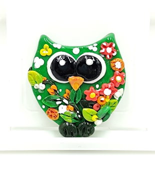 Brosa handmade, bufnita verde inflorata