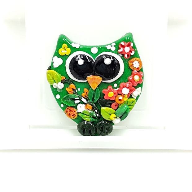 Brosa handmade, bufnita verde inflorata