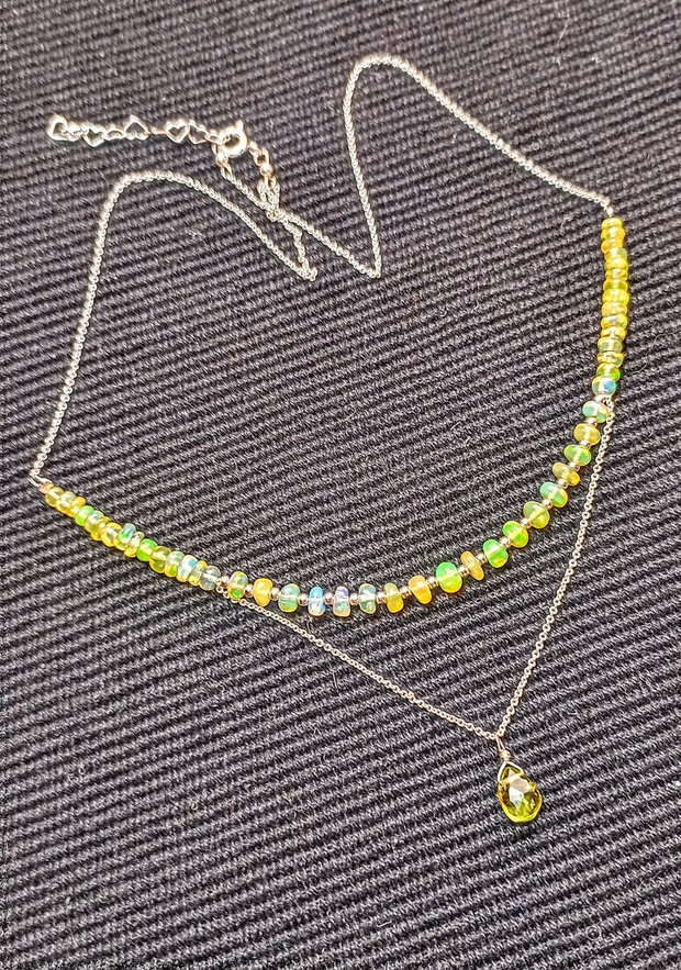 Colier argint opal de foc etiopian peridot brioleta lant argint minimalist boho chic trendy - Transport gratuit