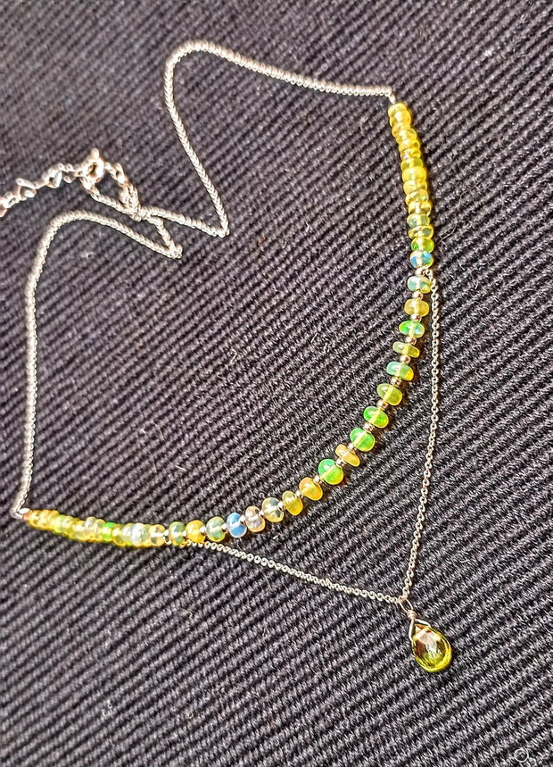 Colier argint opal de foc etiopian peridot brioleta lant argint minimalist boho chic trendy - Transport gratuit