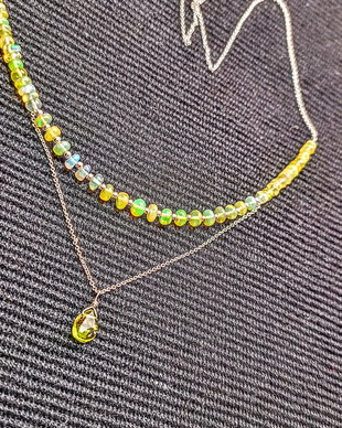 Colier argint opal de foc etiopian peridot brioleta lant argint minimalist boho chic trendy - Transport gratuit