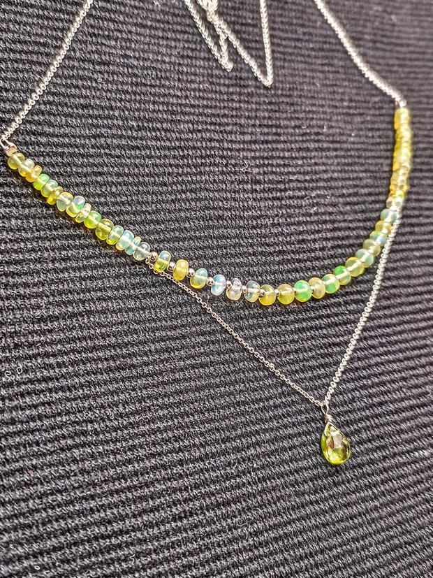 Colier argint opal de foc etiopian peridot brioleta lant argint minimalist boho chic trendy - Transport gratuit