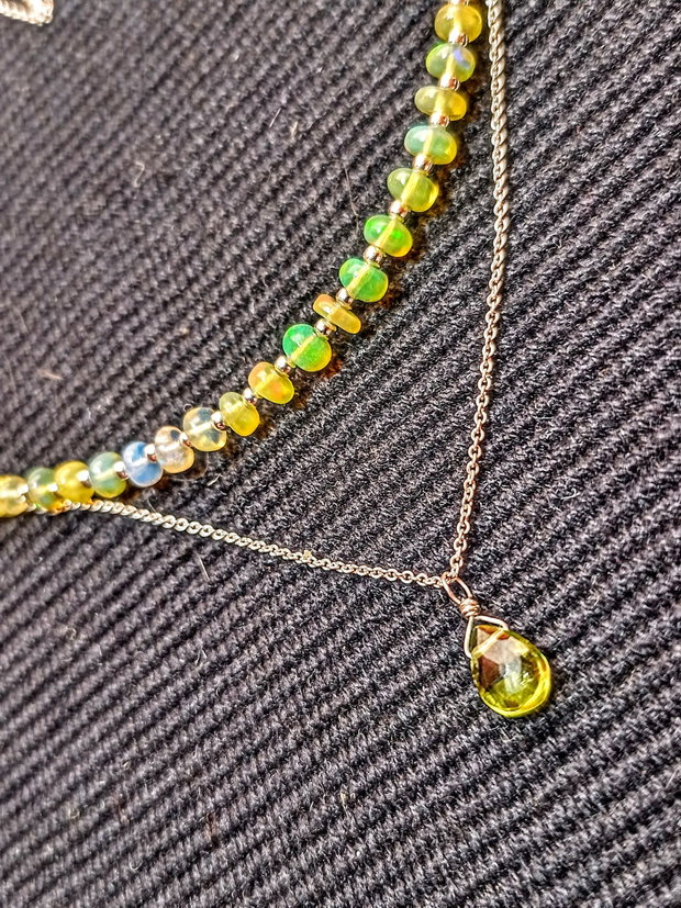 Colier argint opal de foc etiopian peridot brioleta lant argint minimalist boho chic trendy - Transport gratuit