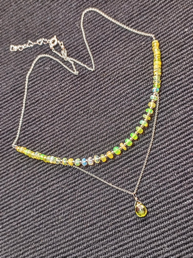 Colier argint opal de foc etiopian peridot brioleta lant argint minimalist boho chic trendy - Transport gratuit