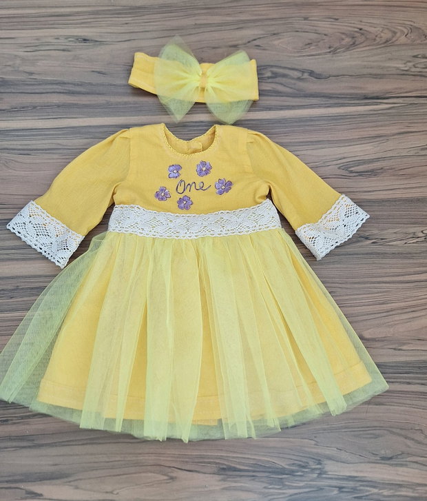 Rochiță galbena pictata/rochita panza topita/rochita pictată