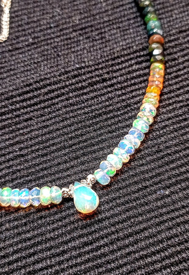 Colier argint opal de foc etiopian AAA discuri brioleta fatetate lant argint minimalist boho chic trendy cadou - Transport gratuit